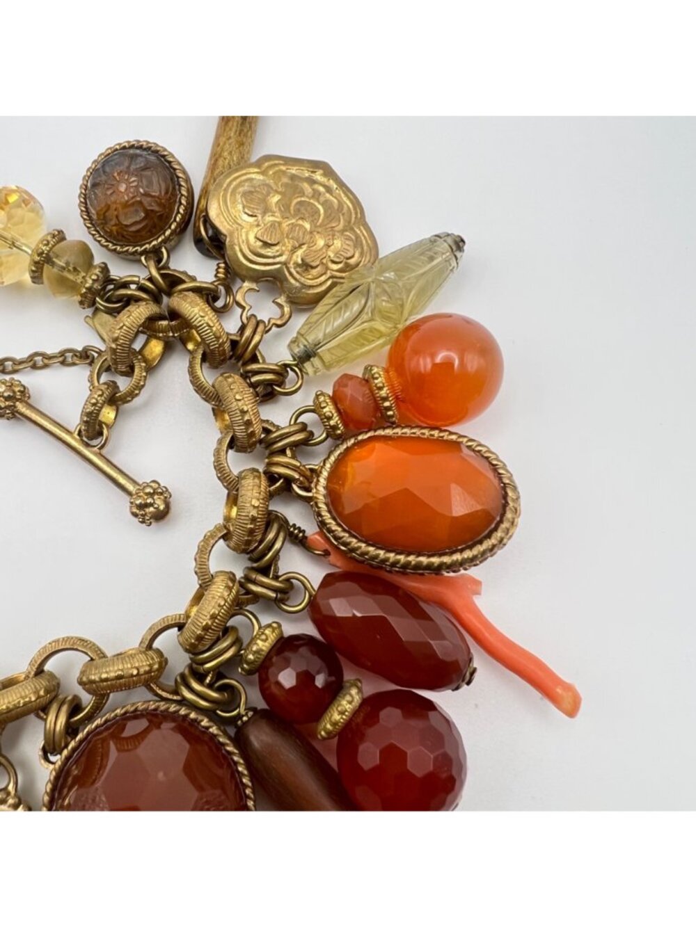 Stephen Dweck Charm Bracelet Vintage Bronze Turquoise Carnelian Gemstone - Picture 9 of 16